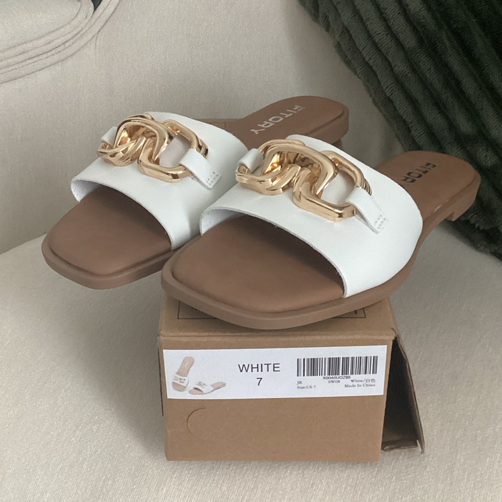 Stylish White and Gold Chain Sandals